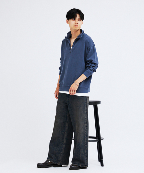 JOURNAL STANDARD(ジャーナルスタンダード)の「ダンボール ピグメント ハーフ ジップ スウェット(スウェット・メンズ・ネイビー/カーキ/ブラック系その他/ベージュ系その他・MEDIUM/LARGE)」の6枚目の写真