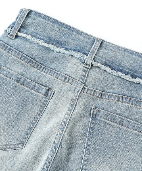 HANDO（ハンド）の「裾フリンジフレアデニムパンツ ハイウエスト ストレッチ【オフィスカジュアル】【きれいめカジュアル】 レディース 美シルエット 韓国風（デニムパンツ・レディース・ブラック/ブルー・XL/M/S/XXL/L）」の17枚目の写真