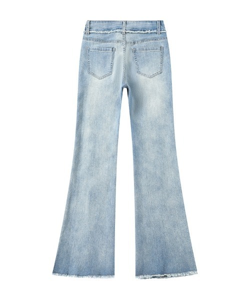 HANDO（ハンド）の「裾フリンジフレアデニムパンツ ハイウエスト ストレッチ【オフィスカジュアル】【きれいめカジュアル】 レディース 美シルエット 韓国風（デニムパンツ・レディース・ブラック/ブルー・XL/M/S/XXL/L）」の13枚目の写真