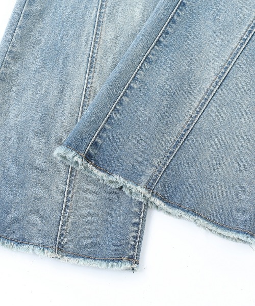 HANDO（ハンド）の「裾フリンジフレアデニムパンツ ハイウエスト ストレッチ【オフィスカジュアル】【きれいめカジュアル】 レディース 美シルエット 韓国風（デニムパンツ・レディース・ブラック/ブルー・XL/M/S/XXL/L）」の18枚目の写真