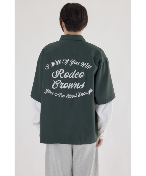 RODEO CROWNS WIDE BOWL(ロデオクラウンズワイドボウル)の「バックロゴレイヤードシャツ(シャツ/ブラウス・メンズ・ホワイト/ダークグリーン/ブラック・MEDIUM/LARGE)」の5枚目の写真