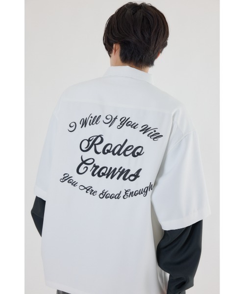 RODEO CROWNS WIDE BOWL(ロデオクラウンズワイドボウル)の「バックロゴレイヤードシャツ(シャツ/ブラウス・メンズ・ホワイト/ダークグリーン/ブラック・MEDIUM/LARGE)」の21枚目の写真