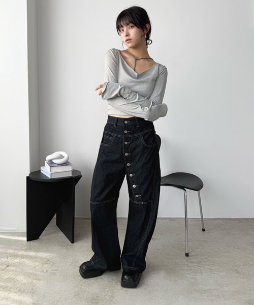 Jewelobe(ジュエローブ)の「ボタンデザインラフデニムパンツ(デニムパンツ・レディース・ブラック・M/S)」の11枚目の写真