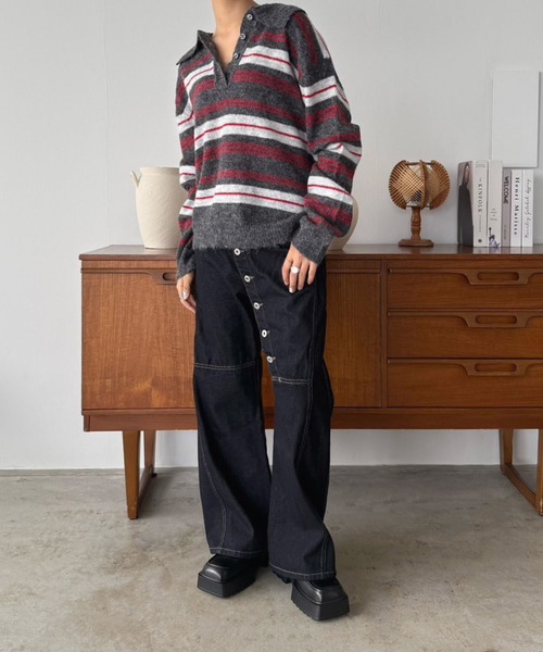 Jewelobe(ジュエローブ)の「ボタンデザインラフデニムパンツ(デニムパンツ・レディース・ブラック・M/S)」の14枚目の写真