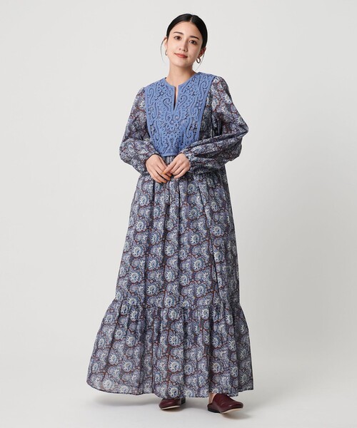 ne Quittez pas ヌキテパ　レース　刺繍　ドレス　ワンピース 別注】ne Quittez pas BLACK × TOMORROWLAND カットワークスリーブ