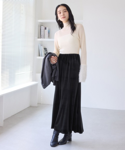 VIS(ビス)の「ベロアナロースカート(スカート・レディース・ブラック/ダークブラウン・S/M)」の5枚目の写真