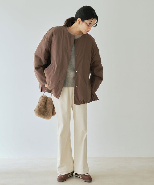 美品パフィー ノーカラー ブルゾン ―ウォッシャブル size SHORTあり］パフィー ノーカラー ブルゾン 2 撥水 ウォッシャブル