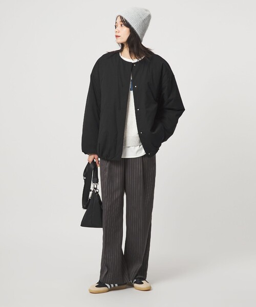 美品パフィー ノーカラー ブルゾン ―ウォッシャブル セール】［size SHORTあり］パフィー ノーカラー ブルゾン 撥水 保温性