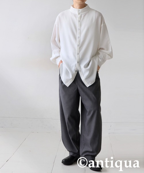 antiqua(アンティカ)の「スタンドカラー シャツ(シャツ/ブラウス・レディース・ブラック/ホワイト・ONESIZE)」の11枚目の写真