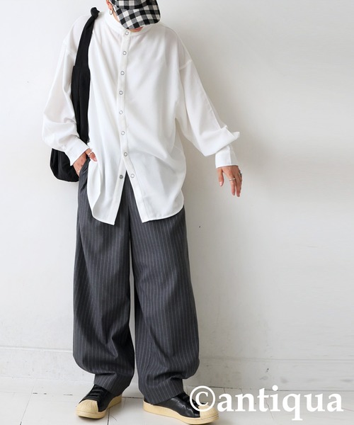 antiqua(アンティカ)の「スタンドカラー シャツ(シャツ/ブラウス・レディース・ブラック/ホワイト・ONESIZE)」の14枚目の写真