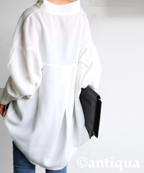 antiqua(アンティカ)の「スタンドカラー シャツ(シャツ/ブラウス・レディース・ブラック/ホワイト・ONESIZE)」の5枚目の写真