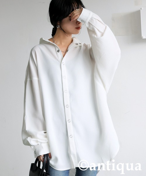 antiqua(アンティカ)の「スタンドカラー シャツ(シャツ/ブラウス・レディース・ブラック/ホワイト・ONESIZE)」の6枚目の写真
