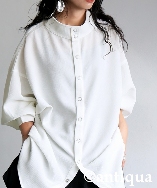 antiqua(アンティカ)の「スタンドカラー シャツ(シャツ/ブラウス・レディース・ブラック/ホワイト・ONESIZE)」の7枚目の写真