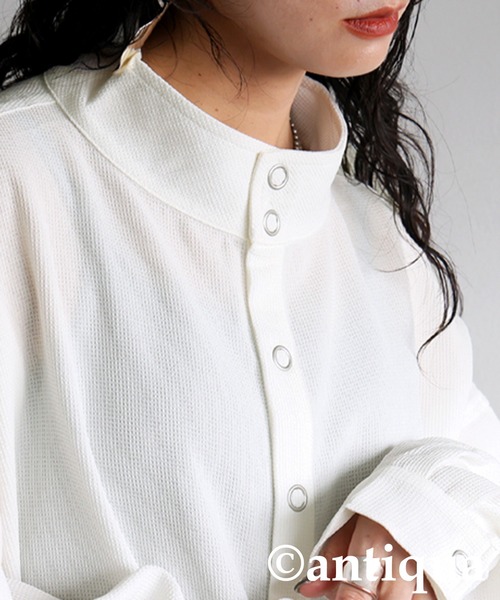 antiqua(アンティカ)の「スタンドカラー シャツ(シャツ/ブラウス・レディース・ブラック/ホワイト・ONESIZE)」の8枚目の写真