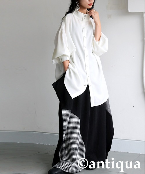 antiqua(アンティカ)の「スタンドカラー シャツ(シャツ/ブラウス・レディース・ブラック/ホワイト・ONESIZE)」の9枚目の写真