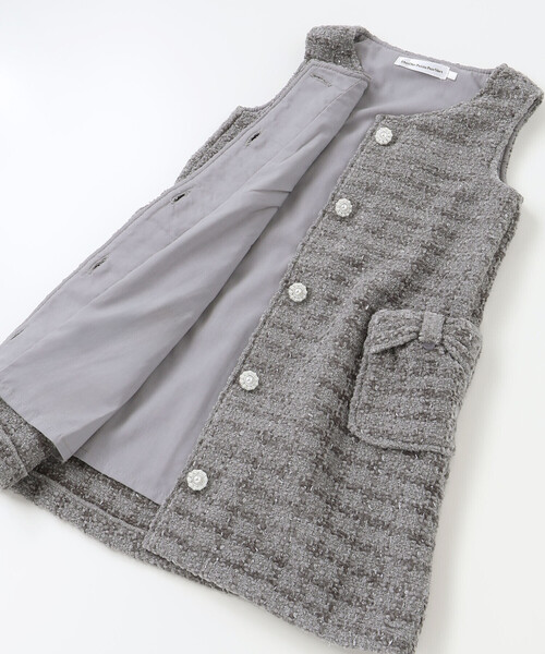 BeBe Petits Pois Vert（ベベプチポワヴェール）の「【店舗限定】【お揃い】ボアツイードジャンパースカート(95~150㎝)（ワンピース・キッズ・パープル/グレー・100cm/110cm/130cm/140cm/120cm/150cm）」の13枚目の写真