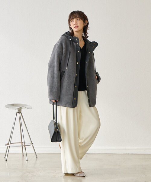 新品タグ付☆RIVE DROITE フードボアコート RIVE DROITE コート アウター 予約「感動の軽さ/リバイバル