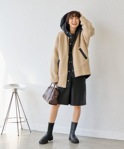 RIVE DROITE（リヴドロワ）の「【感動の軽さ】【最高気温５度の寒い日に！】フードボアコート（その他アウター・レディース・オフホワイト/ベージュ/チャコールグレー・FREE）」の19枚目の写真