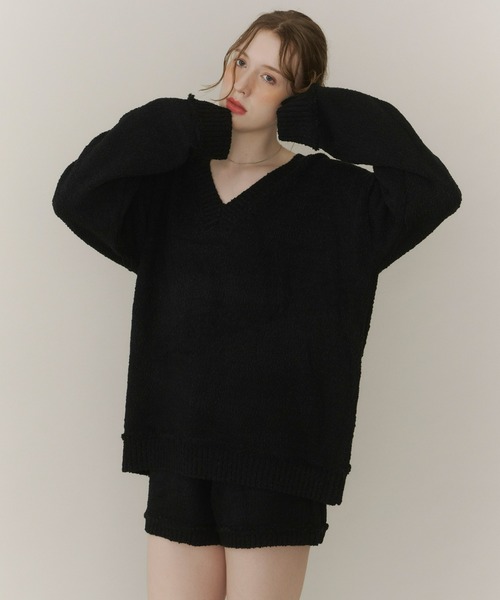 Olu.（オルドット）の「ブークレVネックニット[セットアップ可能]（ニット/セーター・レディース・ブラック/アイボリー/グレー・FREE）」の13枚目の写真