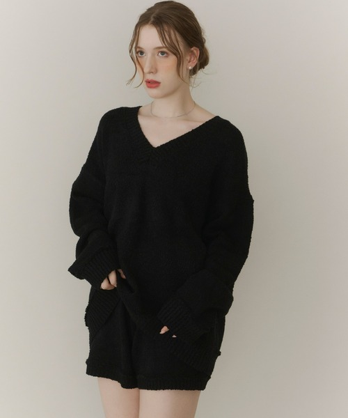 Olu.（オルドット）の「ブークレVネックニット[セットアップ可能]（ニット/セーター・レディース・ブラック/アイボリー/グレー・FREE）」の14枚目の写真