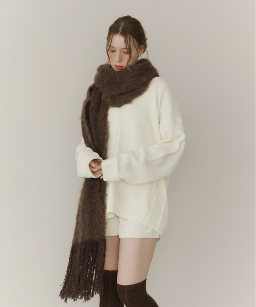 Olu.（オルドット）の「ブークレVネックニット[セットアップ可能]（ニット/セーター・レディース・ブラック/アイボリー/グレー・FREE）」の12枚目の写真