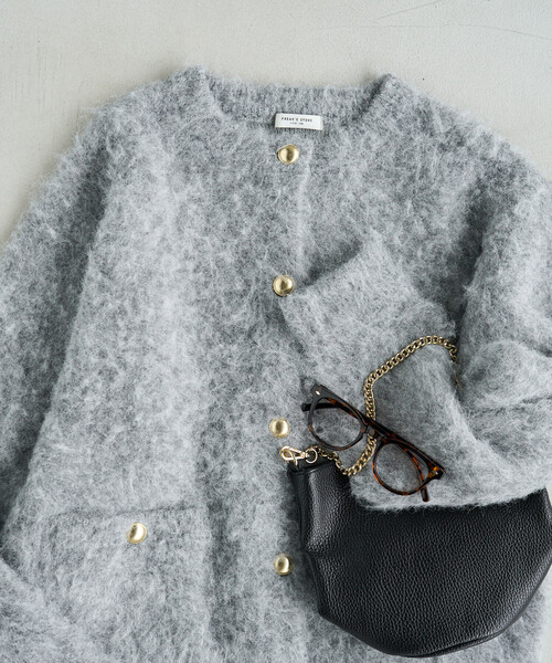 セール】限定展開 ミックスシャギー 金ボタン ニット カーディガン