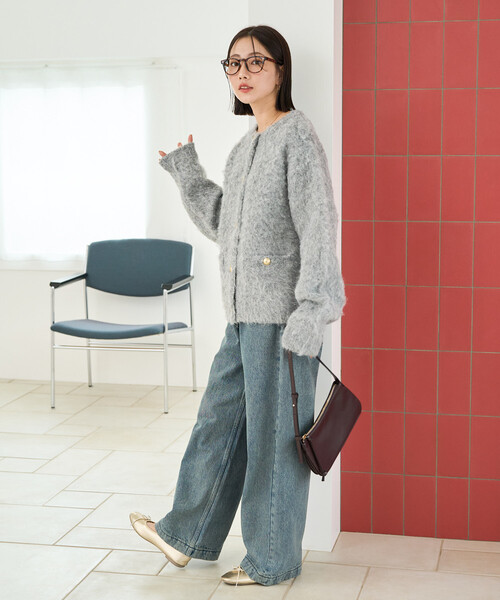 FREAK'S STORE（フリークスストア）の「限定展開　ミックスシャギー 金ボタン ニット カーディガン（カーディガン/ボレロ・レディース・ネイビー/ブラック/グレー/ブラウン/ナチュラル・ﾌﾘ-）」の20枚目の写真