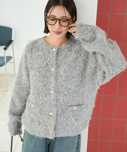 FREAK'S STORE（フリークスストア）の「限定展開　ミックスシャギー 金ボタン ニット カーディガン（カーディガン/ボレロ・レディース・ネイビー/ブラック/グレー/ブラウン/ナチュラル・ﾌﾘ-）」の6枚目の写真