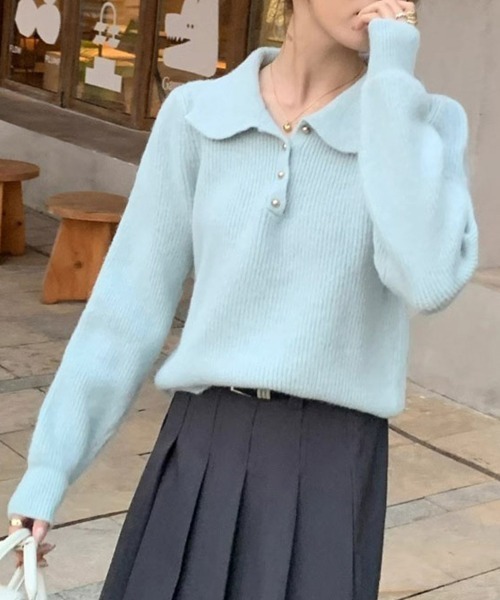 Miniministore(ミニミニストア)の「ポロカラーニットトップス ゴールドボタン(ニット/セーター・レディース・ワインレッド/アイボリー/ラベンダー/ライトブルー/ブラック/ベージュ・FREE)」の22枚目の写真