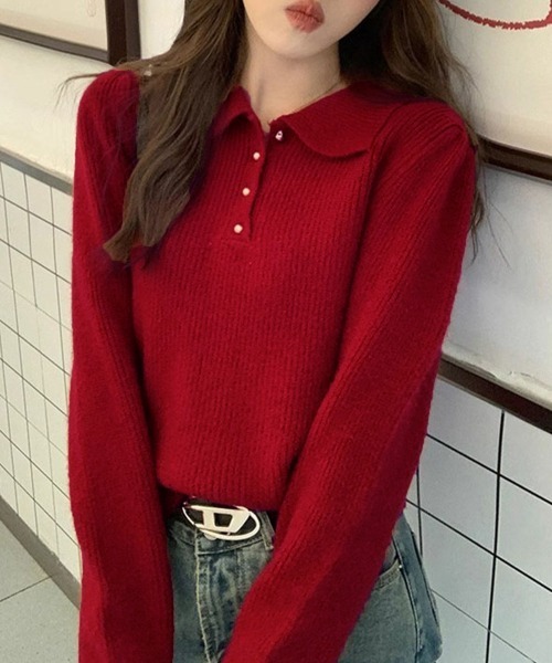 Miniministore(ミニミニストア)の「ポロカラーニットトップス ゴールドボタン(ニット/セーター・レディース・ワインレッド/アイボリー/ラベンダー/ライトブルー/ブラック/ベージュ・FREE)」の21枚目の写真