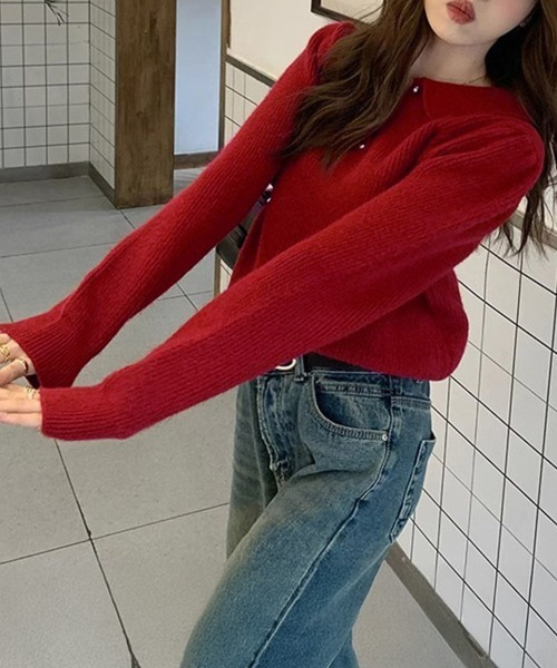 Miniministore(ミニミニストア)の「ポロカラーニットトップス ゴールドボタン(ニット/セーター・レディース・ワインレッド/アイボリー/ラベンダー/ライトブルー/ブラック/ベージュ・FREE)」の18枚目の写真