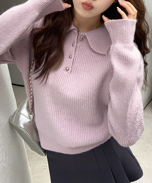 Miniministore(ミニミニストア)の「ポロカラーニットトップス ゴールドボタン(ニット/セーター・レディース・ワインレッド/アイボリー/ラベンダー/ライトブルー/ブラック/ベージュ・FREE)」の17枚目の写真