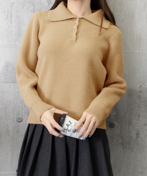 Miniministore(ミニミニストア)の「ポロカラーニットトップス ゴールドボタン(ニット/セーター・レディース・ワインレッド/アイボリー/ラベンダー/ライトブルー/ブラック/ベージュ・FREE)」の13枚目の写真