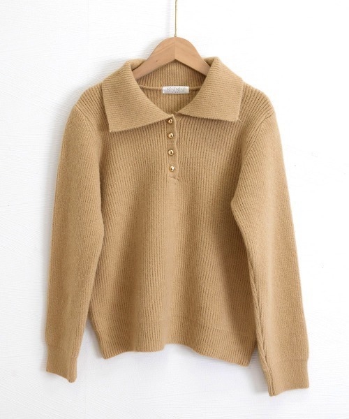 Miniministore(ミニミニストア)の「ポロカラーニットトップス ゴールドボタン(ニット/セーター・レディース・ワインレッド/アイボリー/ラベンダー/ライトブルー/ブラック/ベージュ・FREE)」の9枚目の写真