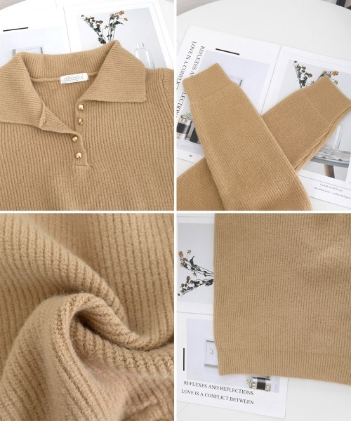 Miniministore(ミニミニストア)の「ポロカラーニットトップス ゴールドボタン(ニット/セーター・レディース・ワインレッド/アイボリー/ラベンダー/ライトブルー/ブラック/ベージュ・FREE)」の7枚目の写真