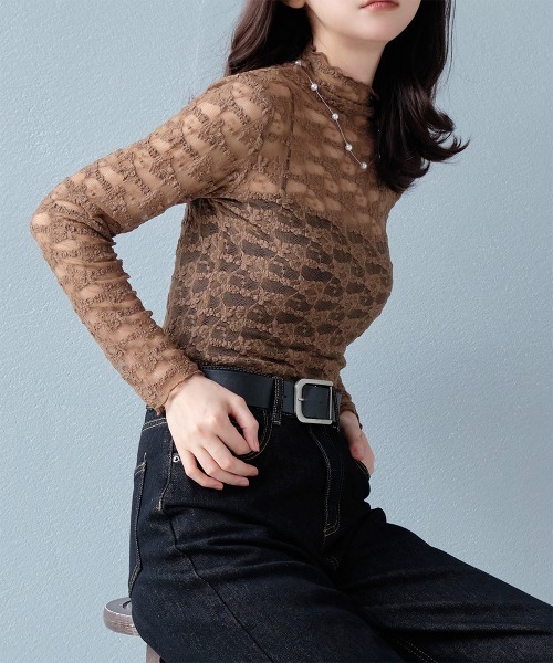 Rejoule(リジュール)の「ストレッチレース ハイネックシアートップス(Tシャツ/カットソー・レディース・ブラック/アイボリー/ブラウン・FREE)」の16枚目の写真