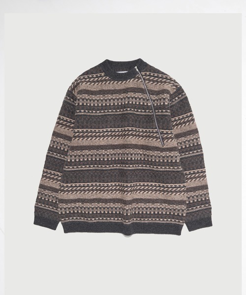 WHITE MOUNTAINEERING（ホワイトマウンテニアリング）の「【White Mountaineering / ホワイトマウンテニアリング】FAIR ISLE ZIP KNIT PULLOVER（ニット/セーター・メンズ・ダークグレー/レッド・1）」の2枚目の写真