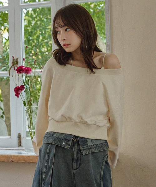 mideal（マイディール）の「offshoulder sweatshirt / オフショルダースウェットトップス（スウェット・レディース・アイボリー/チャコールグレー・FREE）」の13枚目の写真