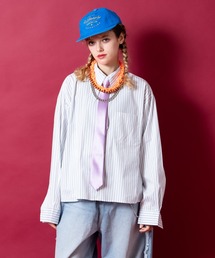 ankoROCK（アンコロック）の「a.p.o.v. -ankoROCK's select- オーバーサイズクロップド丈ポリ生地ストライプシャツ（シャツ/ブラウス・レディース）」