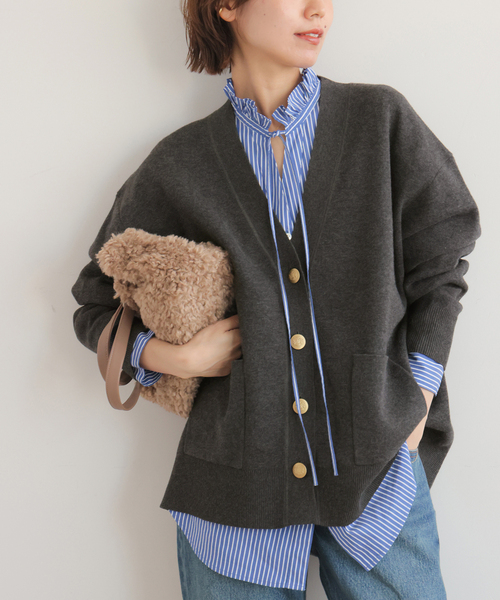 JOURNAL STANDARD relume（ジャーナルスタンダード　レリューム）の「《追加》[25AW新作］コットンカシミヤミックスダブルニットVネックカーディガン（カーディガン/ボレロ・レディース・チャコールグレー/ブラウン/ネイビー・FREE）」の16枚目の写真