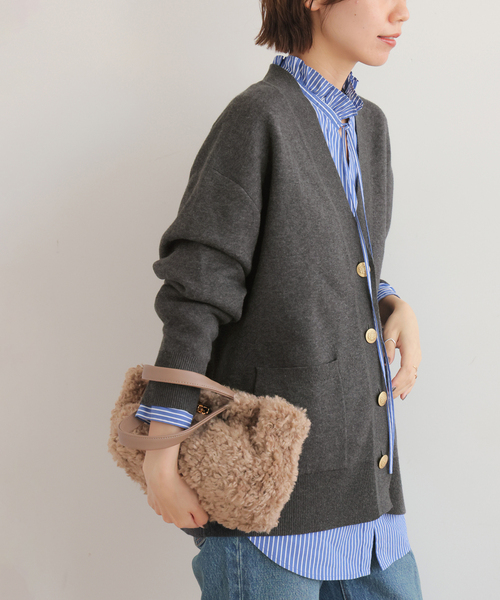 追加》［25AW新作］コットンカシミヤミックスダブルニットVネック