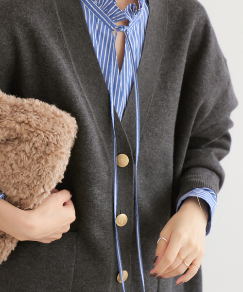 relume コットンカシミヤミックスダブルニットVネックカーディガン ネイビー JOURNAL STANDARD relume（ジャーナルスタンダード レリューム