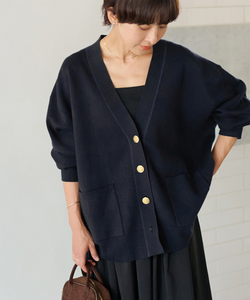 追加》[25AW新作］コットンカシミヤミックスダブルニットVネック