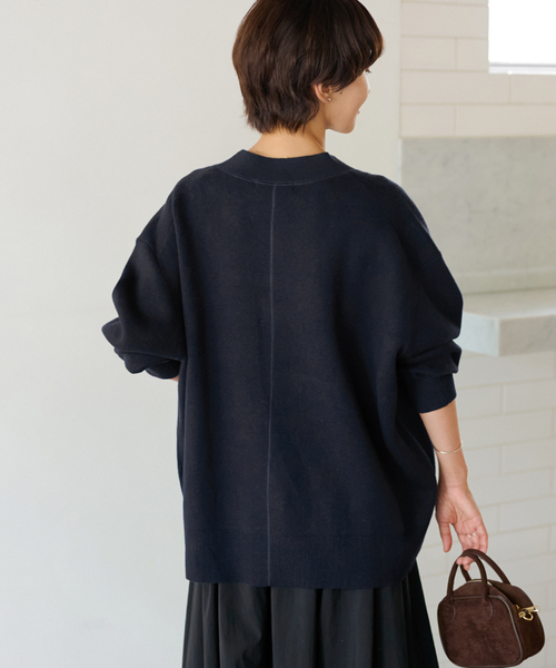 追加》[25AW新作］コットンカシミヤミックスダブルニットVネック