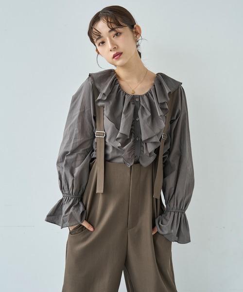 mil（ミル）の「ハイウエストサロペット【587130】（サロペット/オーバーオール・レディース・ブラウン/チャコールグレー/ブラック・S/XS）」の4枚目の写真