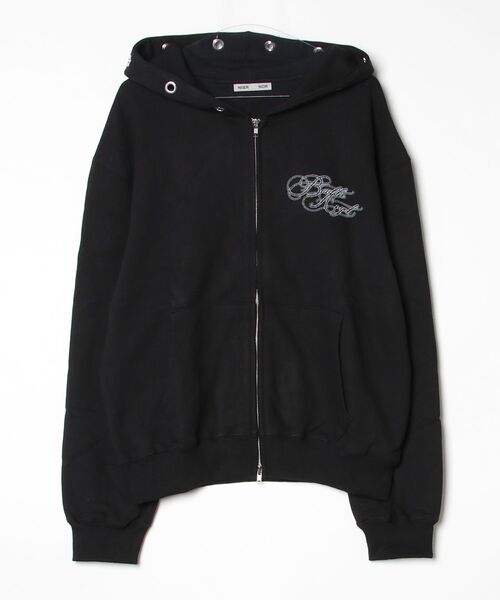 NIIER NOR(ニアノア)の「A'GEM/9 × .kom 『NIIER NOR/ニアノア』 BA-CROSS EYELET HOOD ZIP-UP/クロスアイレットデザイン ジップアップパーカー(パーカー・レディース・ブラック・FREE)」の6枚目の写真