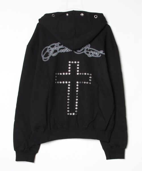 NIIER NOR(ニアノア)の「A'GEM/9 × .kom 『NIIER NOR/ニアノア』 BA-CROSS EYELET HOOD ZIP-UP/クロスアイレットデザイン ジップアップパーカー(パーカー・レディース・ブラック・FREE)」の7枚目の写真