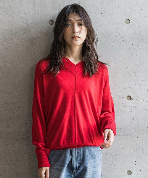 シルクカシミヤVネックコクーンニットプルオーバー≪手洗い可能