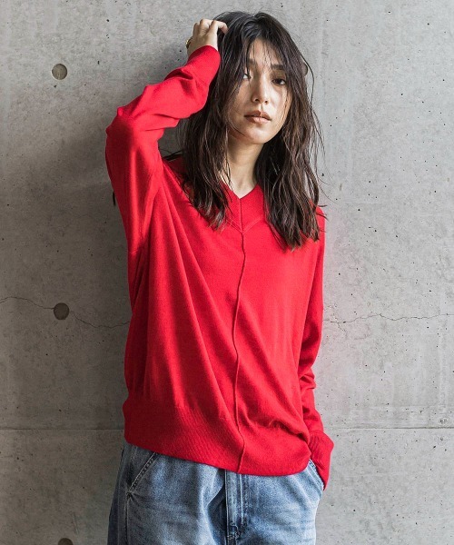 セール】シルクカシミヤVネックコクーンニットプルオーバー≪手洗い