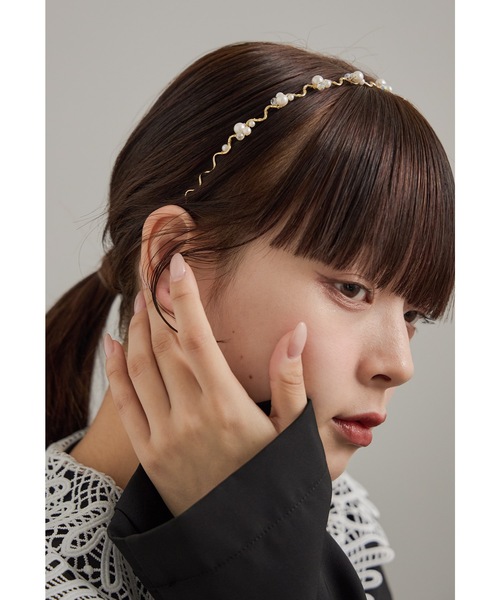 パールビーズウェーブカチューシャ ヘアアクセサリー ゴールド